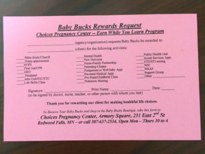 Baby Bucks Reward Request Form