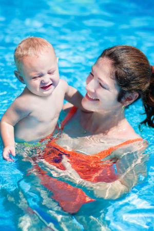 Mom and baby in pool