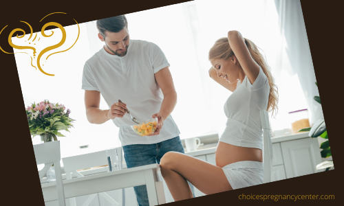 During pregnancy, a man can keep his partner well-fed and hydrated.