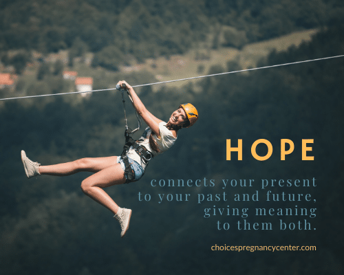woman on zip line infographic with quote about hope