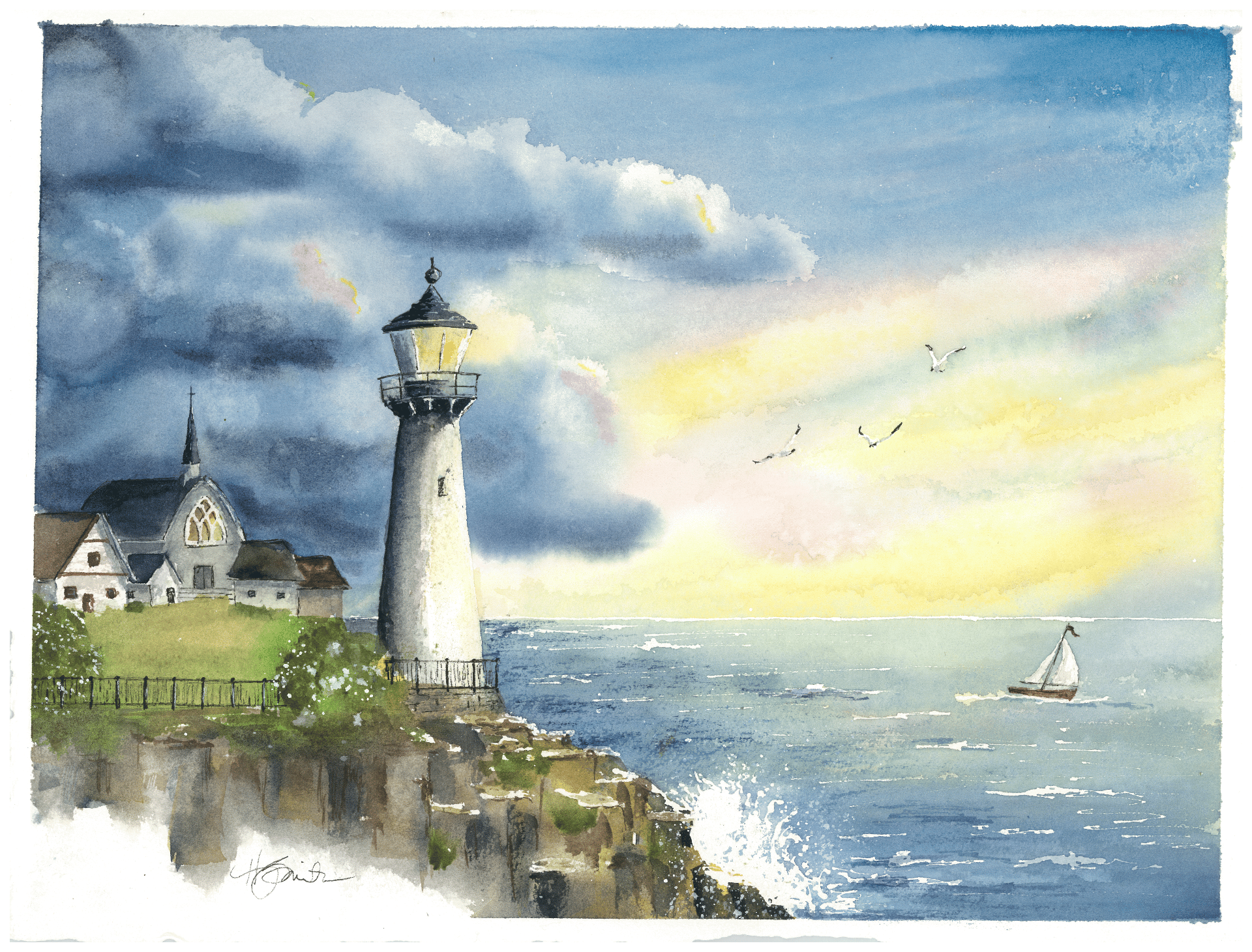 "Our View" lighthouse painting by Heather Smith