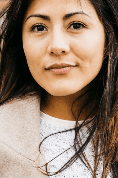 serious dark haired young woman