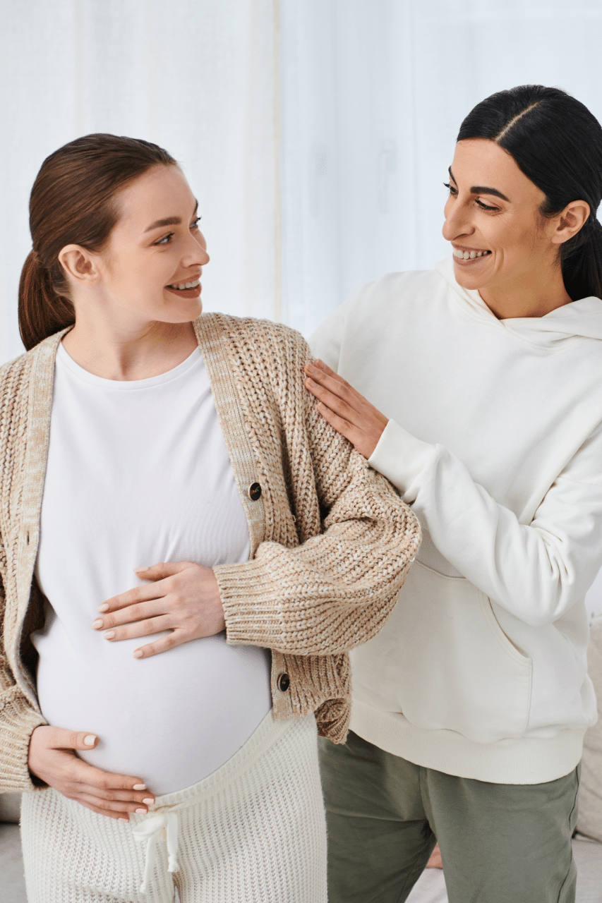Pregnant woman with support professional pregnant woman with support professional giving encouragement
