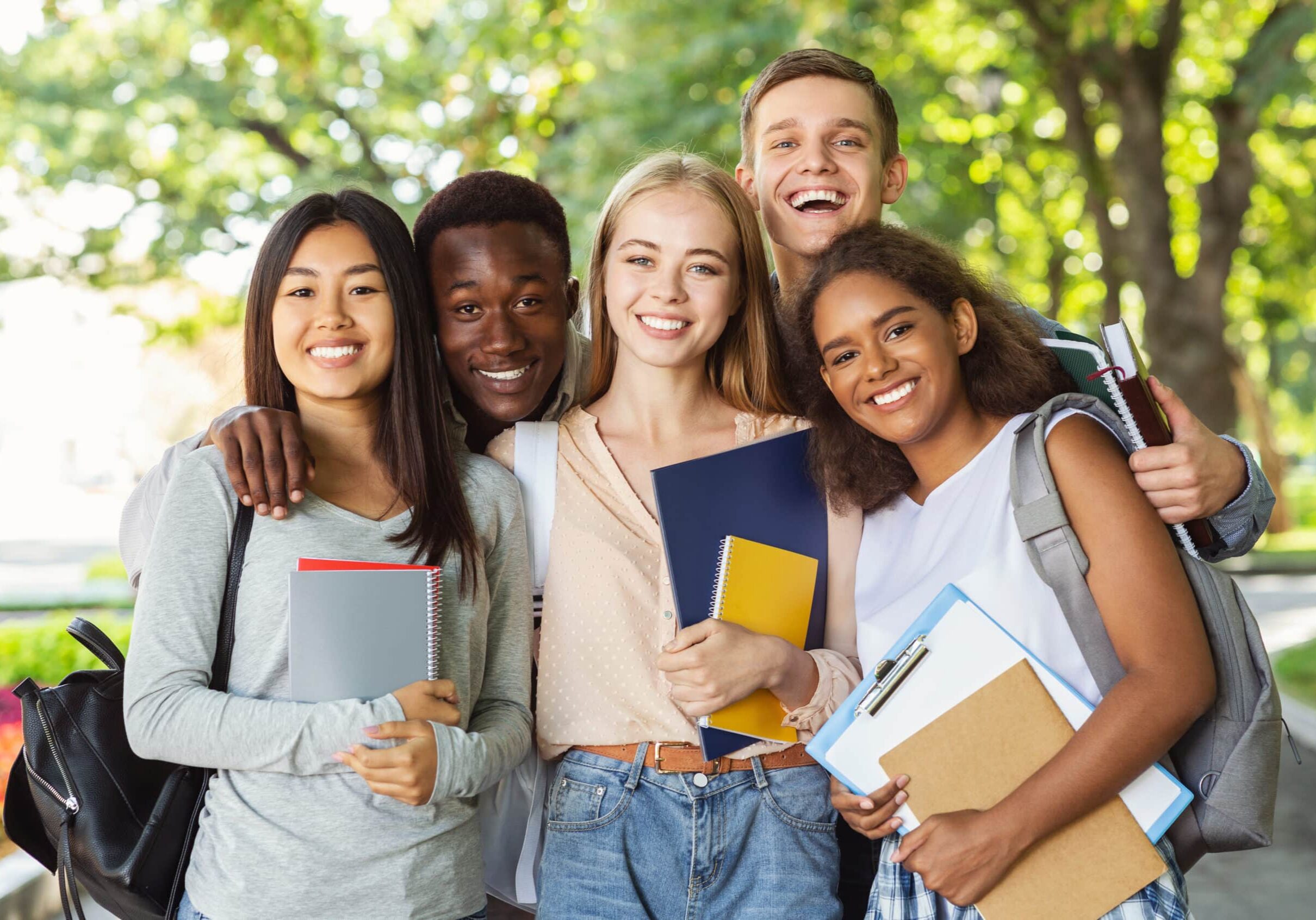 group of international students having fun after studying